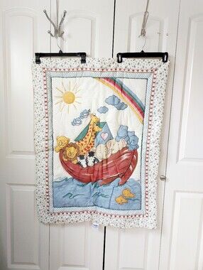 Watercolor Noah's Ark Quilt Crib Size Comforter Throw Wall Hang Nursery 90s Noel